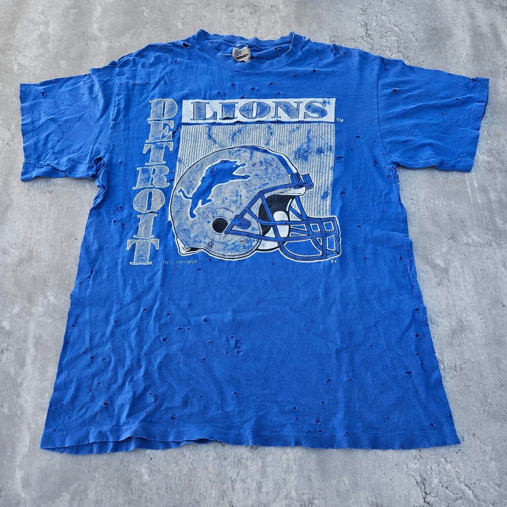 Vintage Detroit Lions Shirt Size Large Highly Distressed Furst of a Kind